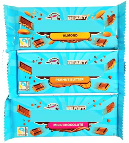 Beast Chocolate Bar Hamper Gift Box | 3 bars | Peanut Butter, Milk, Almond | BY INTERGALACTIC SWEETS