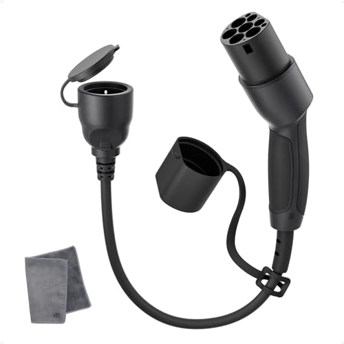 dé Adapter Typ 2 auf Schuko - Elektroauto Ladestecker, 16A 0.6m. Einfaches Laden an Ladestationen/Wallboxen trotz Verwendung von 230V Ladegeräten für E-Bike, E-Scooter, Motorrad. IP55 Nicht für V2L