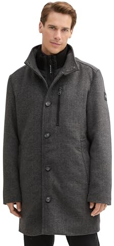 TOM TAILOR Herren Wollmantel mit Brusttasche,30500 - Dark Grey Black Herringbone, XXXL