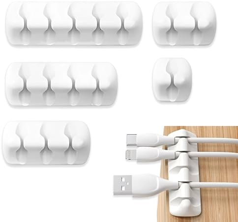 Cable Organiser Clips, Self Adhesive Tidy Wire Holder for Computer, Phone Charger Cables, USB For Office, Home, Desk, Bedside Nightstand, Kitchen, Easy Mount Cable Management Self Clip Hook (5)