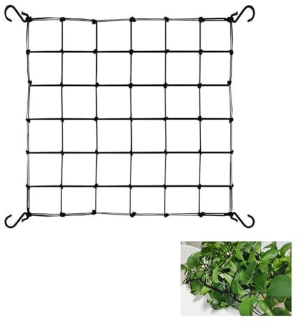 JOYOLA Ranknetz, Pflanzenstütznetz 60x60 cm, Elastisches Rankgitter für Gewächshauszelt, Garten Pflanzennetz mit 4 Haken, Wachsen Zelt Netz für Bohnen, Obst, Kletterpflanzen, Gurken, Tomaten