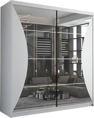MN Furniture Modern Double Sliding Door Wardrobe Forenia Grey, Black, White 150cm 203cm (White, 203)