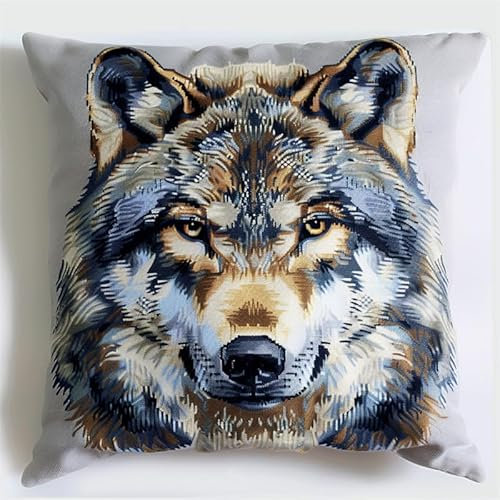 kitphoenix Knüpfkissen Zum Selber Knüpfen Knüpfen Set Knüpfteppiche Set Wolf 3D Handgemachte Geschenke Knüpfteppich für Kinder und Erwachsene Knüpfset 43cm X 43cm