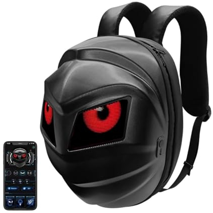 Bewinner LED Motorrad Rucksack Cooles Design – 3D Motorrad Rucksack mit Programmierbarem Vollfarbbildschirm, Wasserdichte Reithelm-Tasche für Reisen, Wandern, Reiten