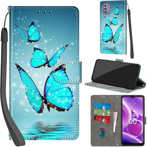 PHINIENLAND For Nokia G42 5G / G310 5G Leather Wallet Case,Flip Protective Book Cover with Card Holder,Stand Wrist Strap Magnetic Flip Cover Compatible with for Nokia G42 5G Case -Butterfly
