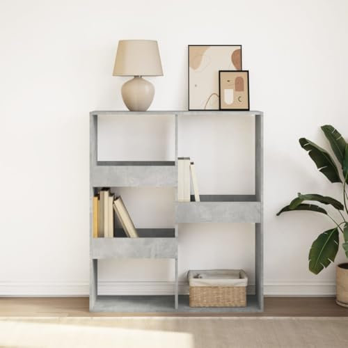 Homgoday Bücherregal/Raumteiler Standregal Büroregal Lagerregal Aufbewahrungsregal mit Stauraum, für Wohnzimmer Arbeitszimmer Büro Betongrau 100x33x115 cm
