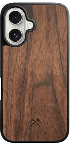 Woodcessories - Magnetisches Bumper Case für iPhone 16 kompatibel mit MagSafe, Hülle mit Magnet aus Holz, Walnuss