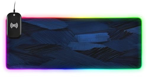 Navy Blue Block Wireless Charging Glowing desk animal pad desk animal mat mousepad large home office 31.5x11.8 inches