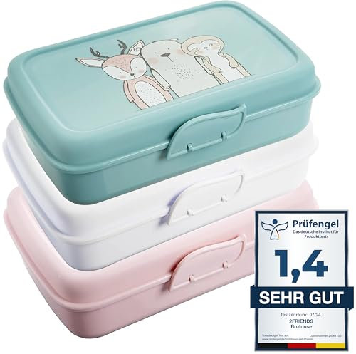 2friends Brotdose Kinder mit Fächern, 3er Set Brotdosen, Lunchbox Kinder mit Trennfächern und Clickverschluss, Bento Box Kinder, Brotzeitbox ohne BPA+Weichmacher, 100% Recyclebar Frühstücksbox