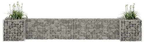 Makastle Lit Surélevé à Gabion Jardinière à Gabion Bac à Fleurs Pot de Plantes Lit de Plantation Balcon Jardin Métal Galvanisé, 260x40x40 cm