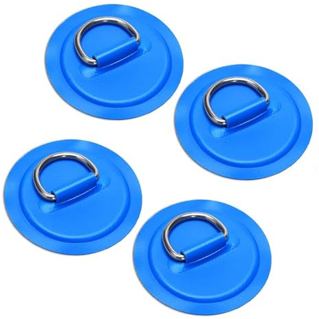 WERIGONI 4-teiliger D-Ring-Patch für Schlauchboot-Kajak, Edelstahl-D-Ring für Surfbretter, Schlauchboote, Rafting, Kajaks, Durchmesser 8 cm