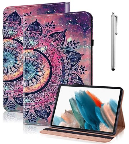 TUOLISG Hülle für Fire HD 8 Tablet 8/7/6 Generation mit Stift,PU Leder Klapp Tablet Schutzhülle Case mit Auto Schlaf/Wach für Amazon Kindle Fire HD 8 2016/2017 /2018/2019-Mandala