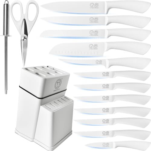 XYJ Authentic Since 1986,Messerblock Set,Küchenmesser Set mit Halter,Edelstahl Japanische Komesser Set,Steakmesser,Carving Slicing Paring Santoku Brotmesser