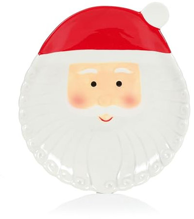 Piatto rotondo con Babbo Natale, 16 cm, piatto da portata in ceramica per snack, dessert e dolcetti, piatto per la vigilia di Natale