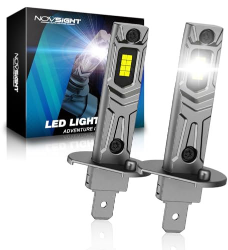 NOVSIGHT H1 LED Headlight Bulb - 1:1 Mini Size 6500K Cool White Light, 60W 24000LM H1 Headlight Bulbs Car Conversion Kit, Plug and Play,IP68 Waterproof,Pack of 2