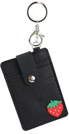 FuninCrea Porta Carte Di Credito Donna Sottile Portafoglio Carte con 2 Slot per Carte e 1 Finestra per Foto, Impermeabile Portafoglio Slim Porta Carte con Anello Portachiavi e Chiusura a Scatto, Nero