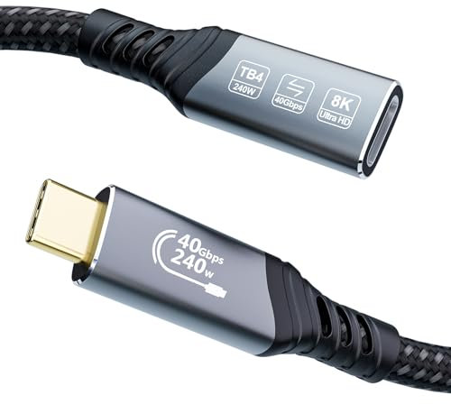EUDOBEL USB C Thunderbolt 4 Verlängerung 1m, USB 4 USB C Verlängerung 40Gbps,PD 3.1 240W, 4K@144Hz 8K@60Hz Thunderbolt Verlängerungskabel für Thunderbolt 5, Switch, MacBook, iPad Pro, VR, SSD