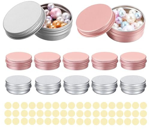 Guyode 10 Pièces Pots en Aluminium, Contenant pour Bougie, Petit Pot de Voyage Rondes Couvercle, Pot Bougie Vide avec Étiquettes, Petite Boite Metal Hermetique pour Maquillage Crème Baume à Lèvres