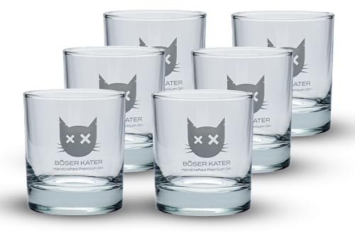 Böser Kater Whiskygläser | 6er Set Cocktailgläser | Besonderer Tumbler | Hochwertiger Aufdruck | 315 ml Fassungsvermögen
