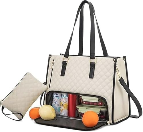 La combinazione da pranzo da 2 in 1 tote bag, dove l'eleganza incontra funzionalità, ampio tote bag con scompartimento per il pranzo,borsa da lavoro per sacchetti per laptop convertibile per affari