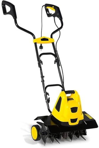 Motoculteur électrique pour le jardin, 4 lames, poignée antidérapante, profondeur de travail 22cm, vitesse 390RPM, puissant cultivateur de sol, motoculteur électrique pour le jardin, potager, etc.