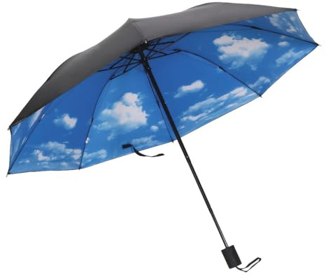 Meichoon Paraguas de viaje portátil plegable compacto impermeable a prueba de viento ligero con estructura resistente elegante para días soleados y lluviosos Patrón de nubes blancas en el cielo