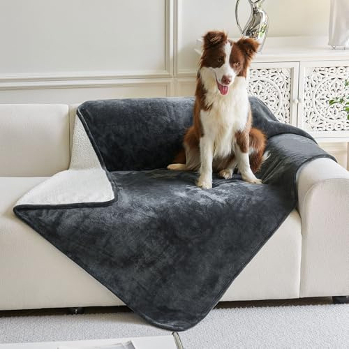 LiveGo Coperta in pile impermeabile per cani, lavabile, morbida coperta per cani e gatti, coperta per divano e animali domestici in pile Sherpa, protegge letto e divano con morbida (grigio scuro, 76 x