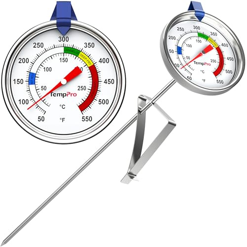 TempPro Candy Thermometer with Pot Clip, 9 Long Probe Deep Fry Oil Thermometer for Frying & Candy Making, Fryer Cooking Thermometer for Chocolate, Caramel, Brewing & Baking (Previously ThermoPro)