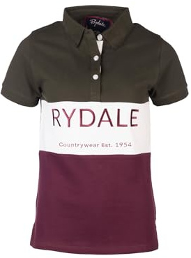Ladies Polo Shirt Summer Top Women's Embroidered Panel Country Polos (UK, Numeric, 8, Regular, Regular, Rydale Olive/White/Berry)