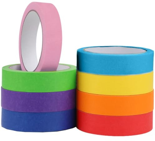 KEQAR Lot de 8 rouleaux de ruban crêpe coloré 15 mm×13 m – adhérence renforcée, 8 couleurs arc-en-ciel