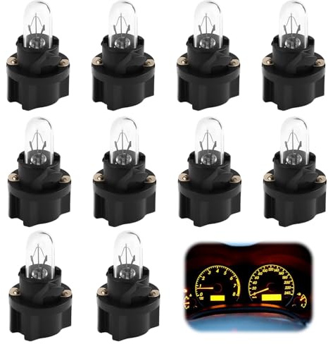 Paicreate 10 Stück 12V 2W T5 B8.5D Glühbirne Armaturenbrett Vibrationdicht LED T5 Hellgelb Halogen 30mA Stromverbrauch Armaturenbrett-Glühbirnen Gelbes Licht für Auto für Tacho-Innenbeleuchtung