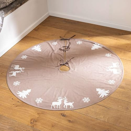 Dekoleidenschaft Christbaumdecke Winterwald in beige, Ø 120 cm, Weihnachtsbaumdecke rund, wasserabweisend, Baumdecke, Weihnachtsbaum Rock, Tannebaum Decke