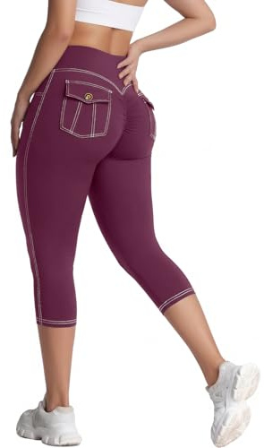 STARTBILD Damen Caprihose Push Up Po, DREI-Viertel-Hose Sport mit Taschen, Capri-Leggings Hohe Taille Blickdicht, Booty Lift 7/8 Hosen Yoga Workout Gym