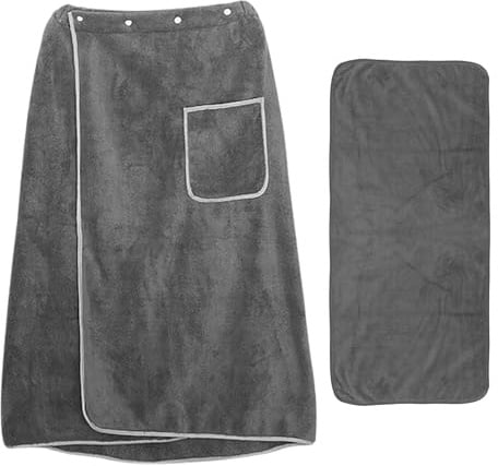 Saunakilt + Saunatuch, 135x 75cm, 400gsm, Saunahandtuch Herren Damen, Badetücher Verstellbar, Groß Sauna Bademantel mit Gummiband Druckknöpfe Tasche, Saunamantel Saunatücher Polyester Fusselfrei