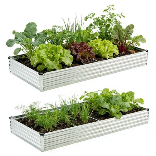 Foxlang 8x4x1ft(2 PCS) Galvanized Raised Garden Bed,Outdoor Planter Box Metal Patio Kit Planting Bed for Vegetables Flowers Herb,Silver