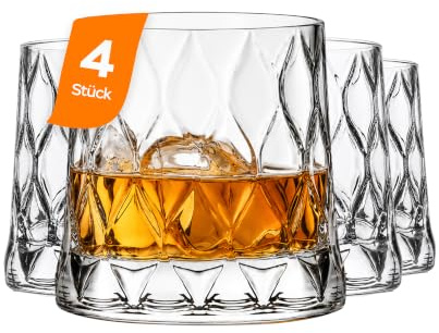 NORDIC SCHILLER Premium Whiskygläser, 300ml 4er Set, 100% Blei Frei, Whiskyglas aus Glas, Tumbler, Scotch Bourbon Irish Whiskey Gläser, Wassergläser, Trink Gläser
