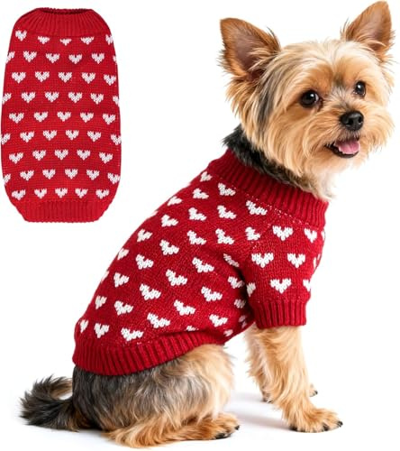Hundepullover Rot, Warme Hundekleidung Für Kleine Und Mittelgroße Hunde XS | Herz Hundepulli Valentinstag Pullover Hund Katzenpullover Rot Gestricktes Hunde Pullover und Mittelgroße Hunde XS