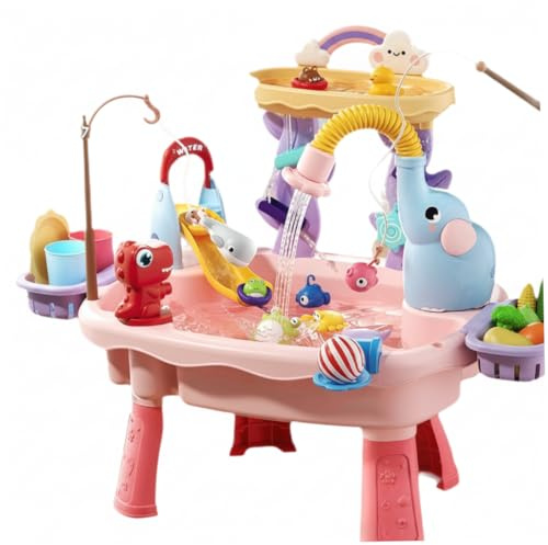 Mesa Freática Para Niños, Mesa De Juegos Acuáticos Para Niños Pequeños - Juguetes De Arena 6 En 1 De Doble Capa Con Sistema De Recirculación, Tobogán Y Juegos De Pesca |.Juguete sensorial para