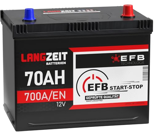 LANGZEIT ASIA EFB Batterie 70Ah 12V Autobatterie Plus Pol Rechts Start Stop