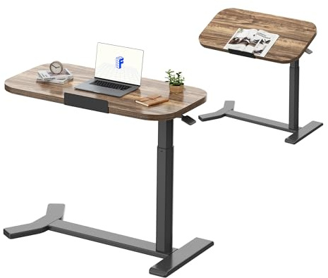 FLEXISPOT Overbed Table with Wheels, Adjustable Height Bedside Table, Rolling Laptop Desk for Bed Sofa, Small Standing Desk 75 x 40 cm, Mobile Computer Cart, H5 Brown