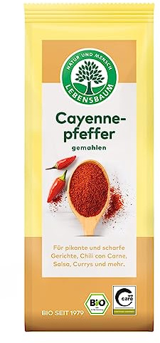 Lebensbaum Cayennepfeffer, Bio-Gewürz für pikante und scharfe Gerichte, intensive Schärfe, gemahlen, 50 g