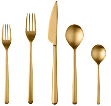Mepra – Set di linea Ice oro dessert set Set di posate con 5 pezzi Brushed Gold