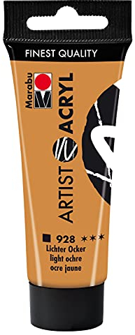 Marabu 12200055928 - Artist Acryl Lichter Ocker 928, 22 ml, feine Acrylfarbe in Künstlerqualität, auf Wasserbasis, pastose Konsistenz, hoch pigmentiert, sehr gute Brillanz und Deckkraft
