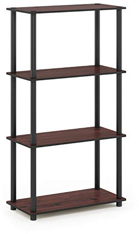 Furinno Turn-N-Tube 4-Tier Multipurpose Shelf Display Rack with Round Tubes, Dark Cherry/Black