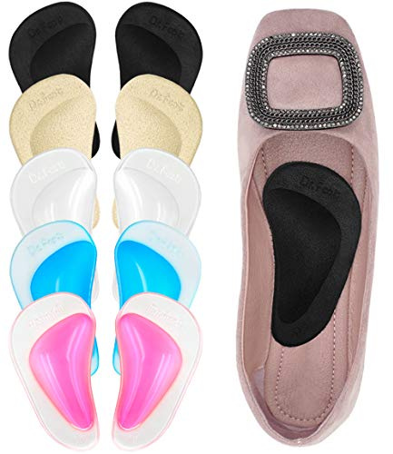 Dr.Foot Plantar Fasciitis Arch Support Shoe Insoles 5 Pairs, Thicken Gel Arch Pads for Flat Feet - Self-Adhesive Arch Cushions Inserts for Men and Women