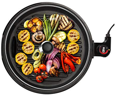 Elite Gourmet EMG6505G 12 Smokeless Indoor Electric BBQ Grill with Glass Lid Dishwasher Safe, Nonstick, Adjustable Temperature, Fast Heat Up, Low-Fat Meals Easy to Clean Design