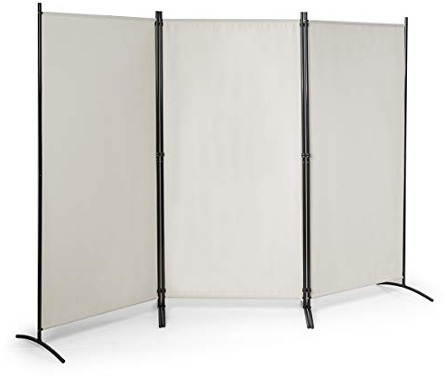 COSTWAY 260 x 183cm Raumteiler, Paravent 3 teilig klappbar, Trennwand Wandschirm aus Metall & Polyester, Sichtschutz Room Divider Innen für Zuhause Büro Terrasse (Beige, 3-teiliger)