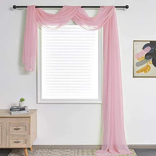 TOAVA DECO Babyrosa durchscheinender Fensterschal mit Volant für Fenster Baby Pink Schal Vorhänge 51 cm lang Wohnzimmer Schlafzimmer Vorhang Hochzeit Party Baldachin Bett 52 × 216