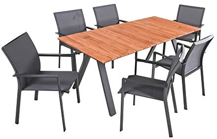 Tischgruppe Davina Set 04 7-TLG Garten Sitzgruppe Outdoor Grau Holz Metall Möbel