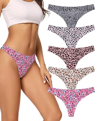VOENXE String Tanga Damen Nahtlos,Seamless Slip Unterwäsche Sport Frauen | Ohne Naht Unterhosen Atmungsaktiv,No Show Women Thongs,Invisible Panties Underwear Unterhose,Microfaser Mehrpack,5 Pack